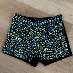 Guess Black Women's Embellished Shorts with Iridescent Gems